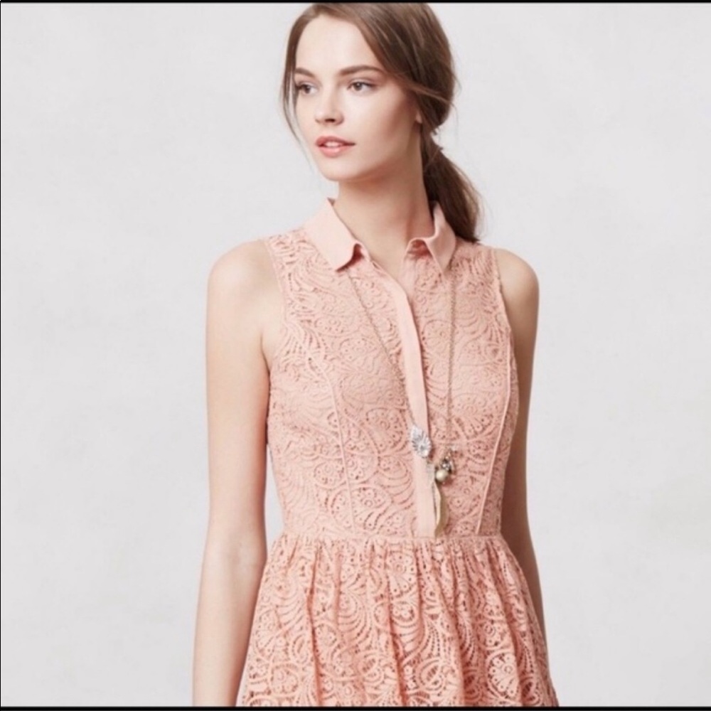 Anthropologie Dress ruffles Lace Size medium pink